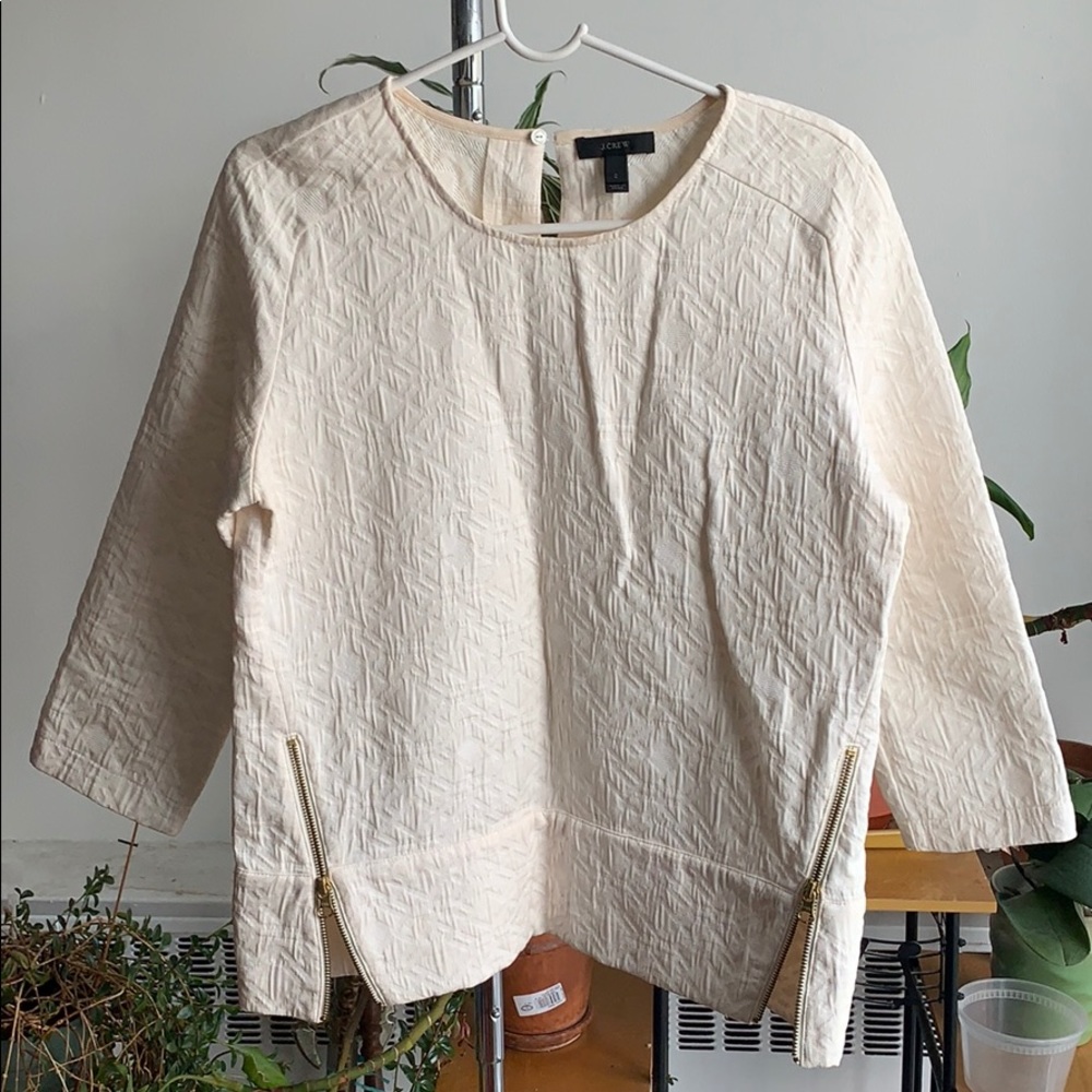 J. Crew White Beige Textured Zipper Top size 2